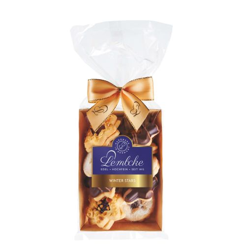 Cellolphanpackung mit Schleife gefüllt mit Keksen