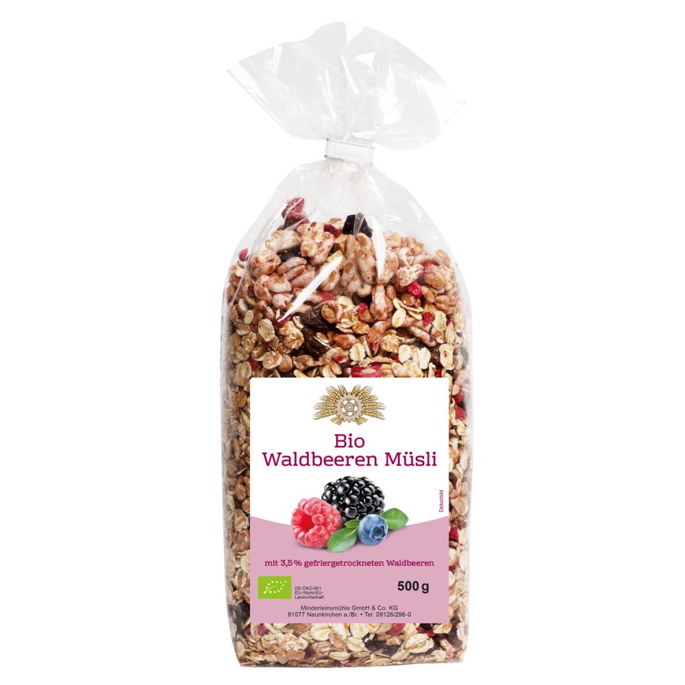 Müsli in Cellophantüte mit Etikett