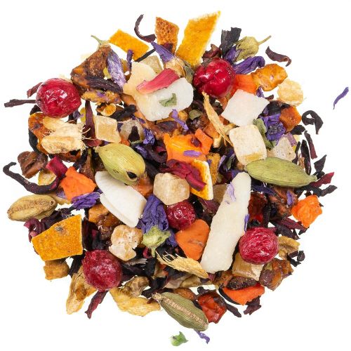 bunte Früchteteemischung auf hellem Untergrund