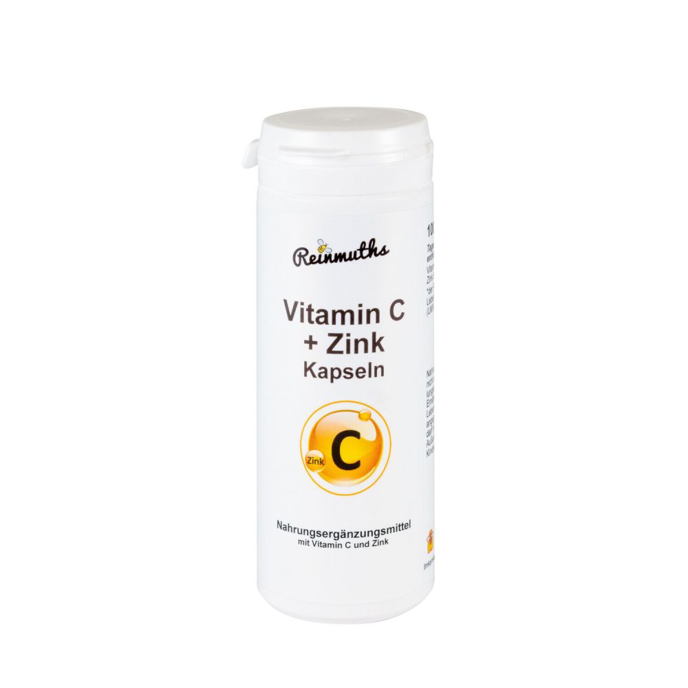 längliche Dose mit Beschriftung Vitamin C + Zink Kapseln