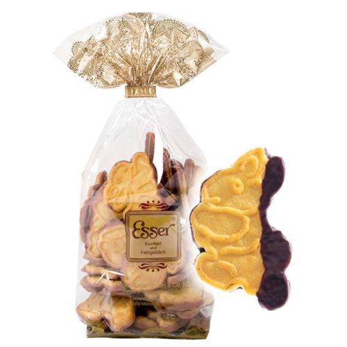 Butterplätzchen in Hasenform mit Zartbitter-Schokoschicht