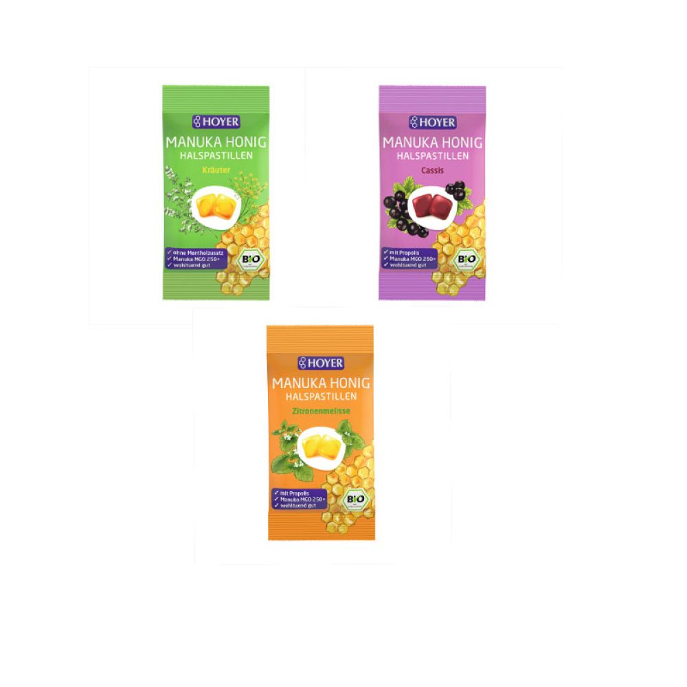 Drei Sorten Manuka-Halspastillen mit je 30 g