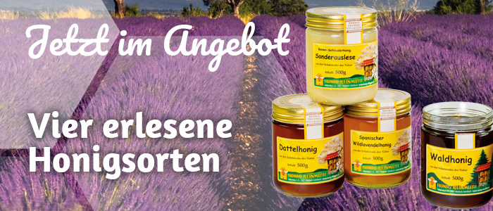 Unser aktuelles Honig-Angebot mit vier erlesenen Honigsorten Unser aktuelles Honig-Angebot mit vier erlesenen Honigsorten