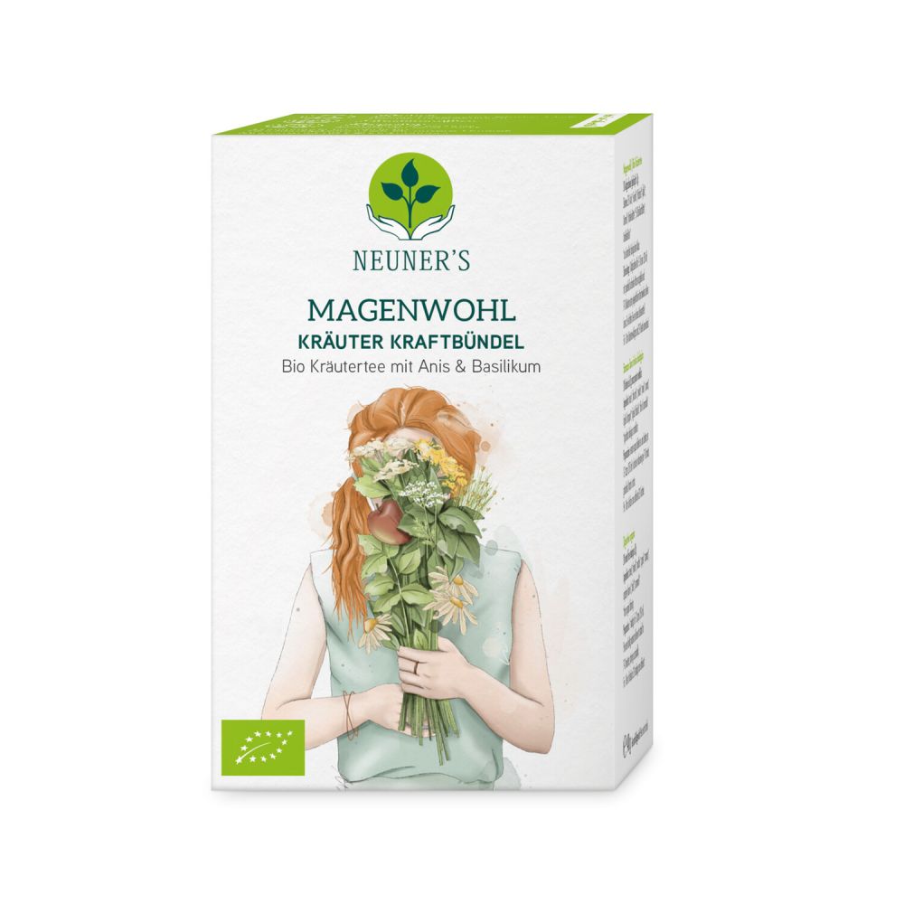 Karton hochkant für Beuteltee mit Beschriftung und Bild