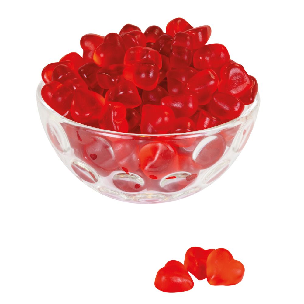 Glühweinherzen Fruchtgummies in Glasschale