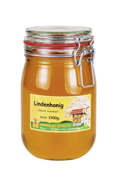 Bügelglas mit Etikett gefüllt mit Lindenhonig