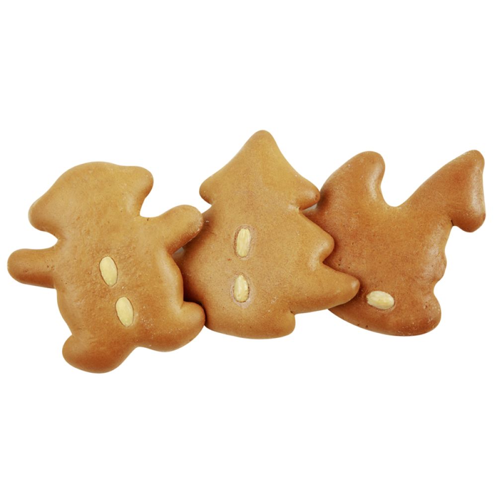 Lebkuchentrio mit Mandeln in Form von Baum, Pferd und Bärchen