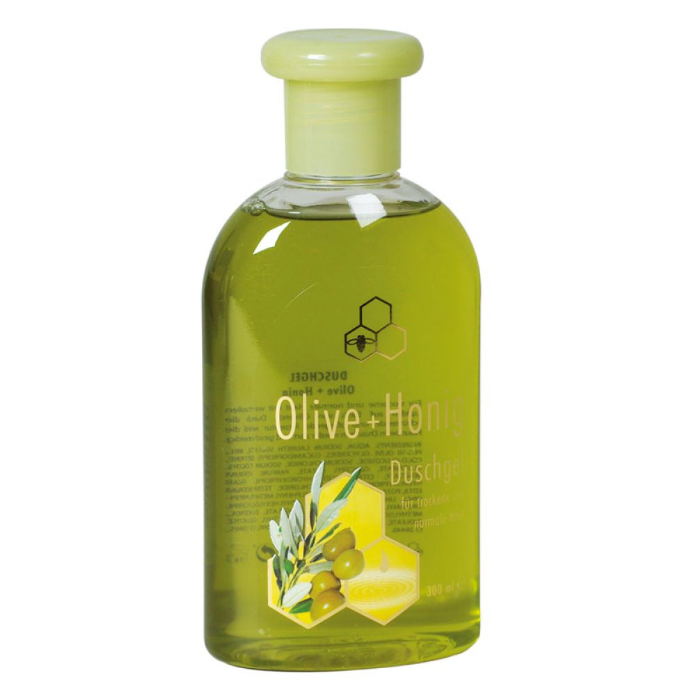 Olive und Honig Duschgel, verwöhnt und pflegt trockene und normale Haut mit wertvollen Lipiden auf Basis von Olivenöl. Olive+Honig Duschgel in der 300 ml Flasche
