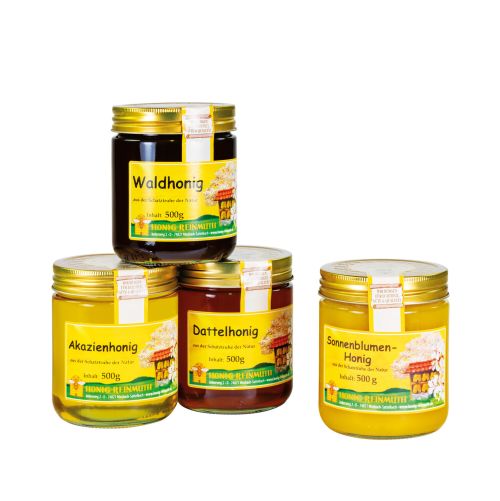 4 Gläser Honig mit Etikett